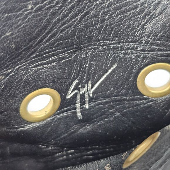 Giuseppe Zanotti Black Suede Crystal Eyelet Peep Toe Booties Size 39 - Picture 6 of 12